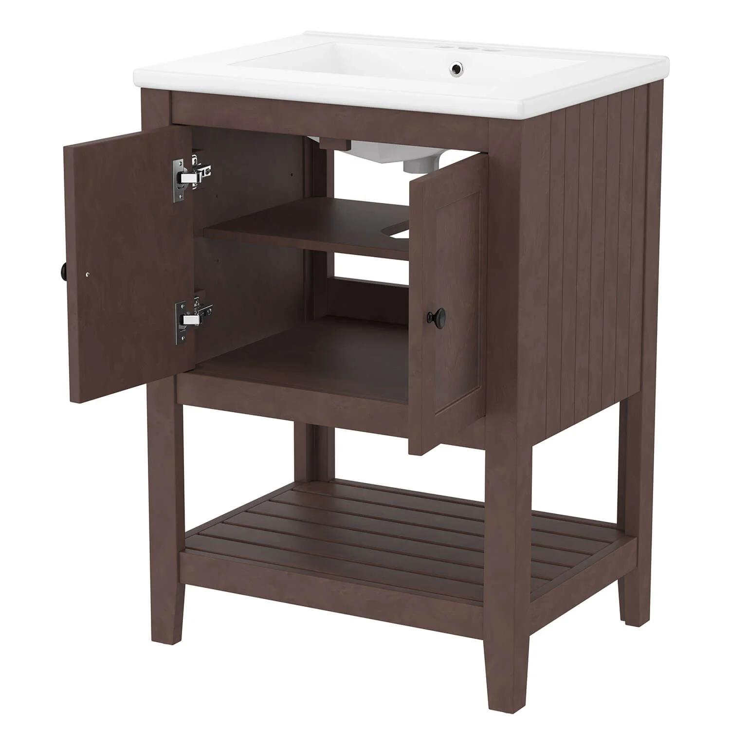 24" Modern Freestanding Bathroom Vanity with Open Style Shelf, Including Ceramic Sink - Image 15