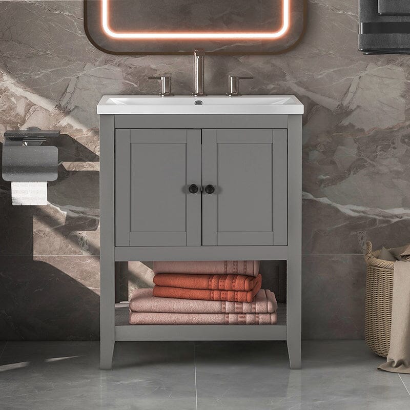 24" Modern Freestanding Bathroom Vanity with Open Style Shelf, Including Ceramic Sink - Image 18