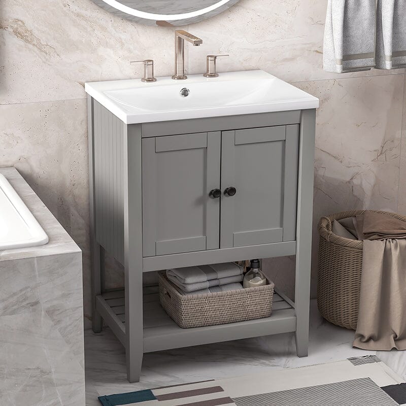 24" Modern Freestanding Bathroom Vanity with Open Style Shelf, Including Ceramic Sink - Image 19