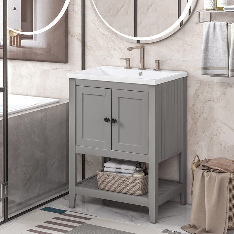 24" Modern Freestanding Bathroom Vanity with Open Style Shelf, Including Ceramic Sink - Image 20