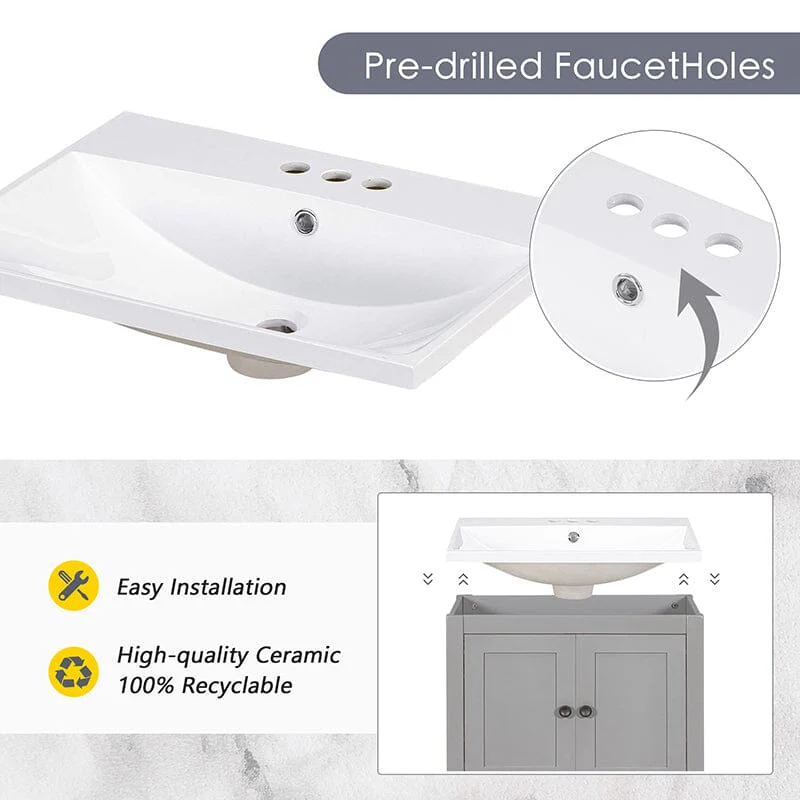 24" Modern Freestanding Bathroom Vanity with Open Style Shelf, Including Ceramic Sink - Image 26