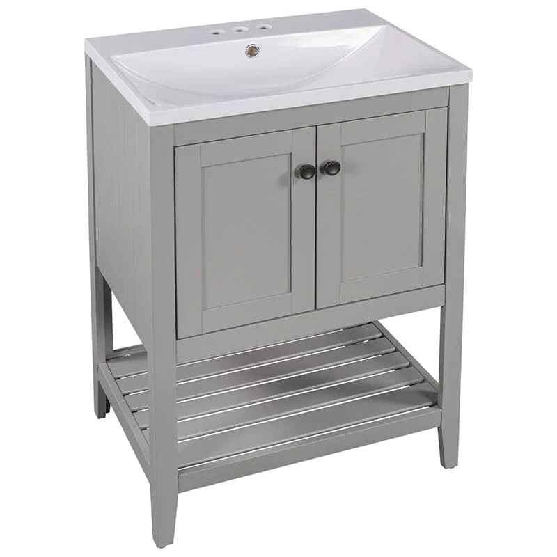 24" Modern Freestanding Bathroom Vanity with Open Style Shelf, Including Ceramic Sink - Image 28