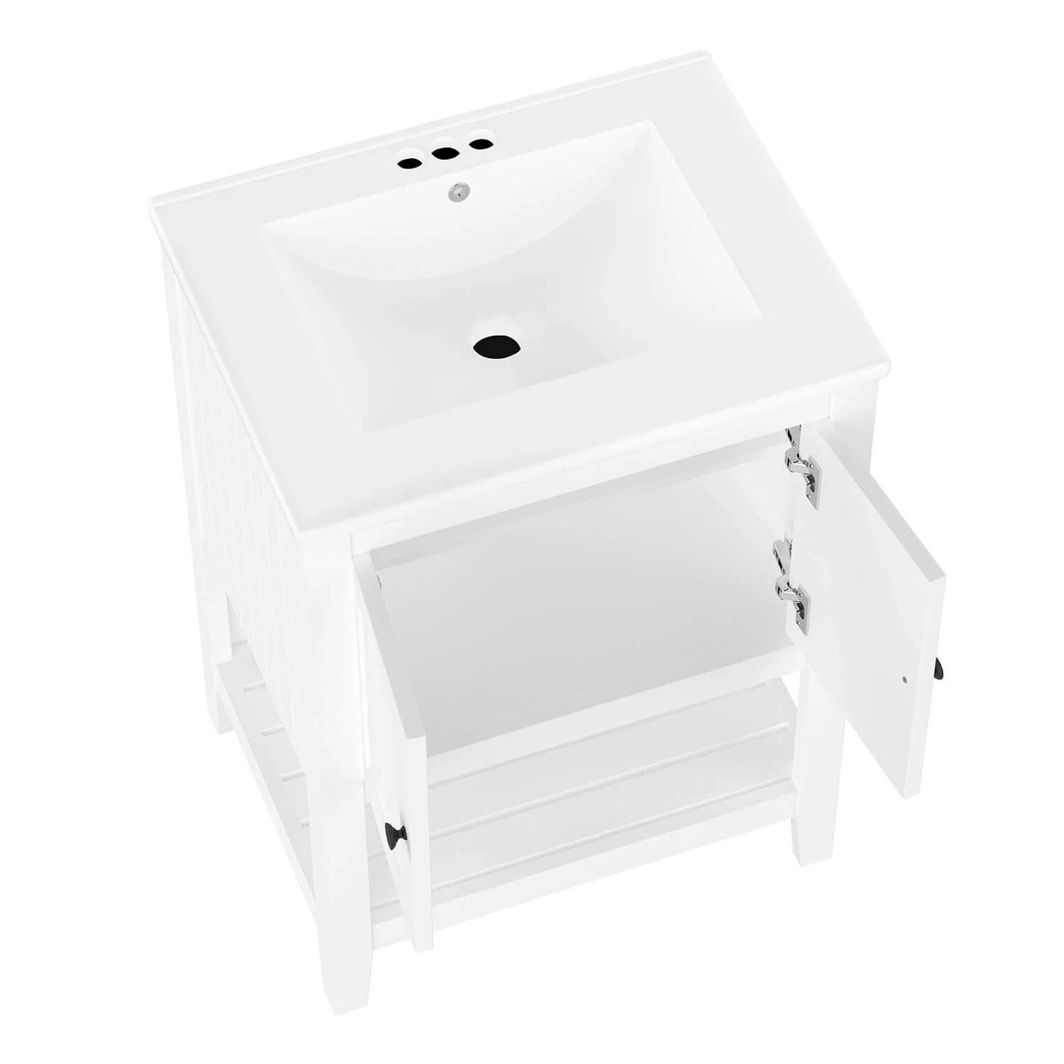 24" Modern Freestanding Bathroom Vanity with Open Style Shelf, Including Ceramic Sink - Image 6
