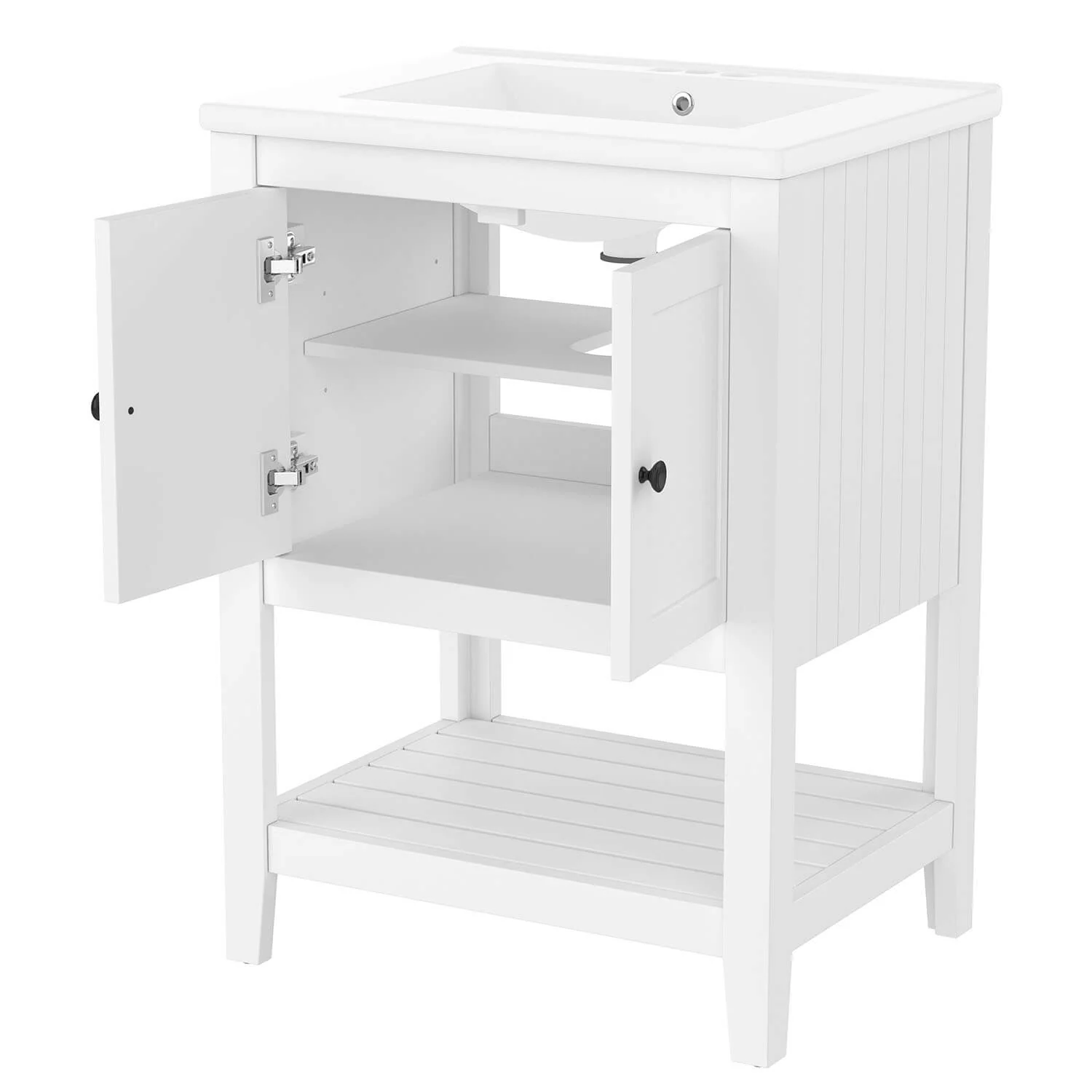 24" Modern Freestanding Bathroom Vanity with Open Style Shelf, Including Ceramic Sink - Image 7