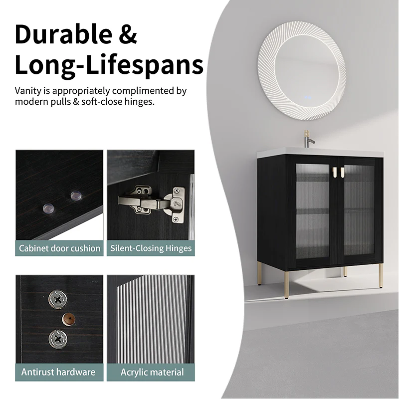 28 Inch Modern Freestanding Bathroom Vanity with Ceramic Sink, Soft Closing Door - Image 5