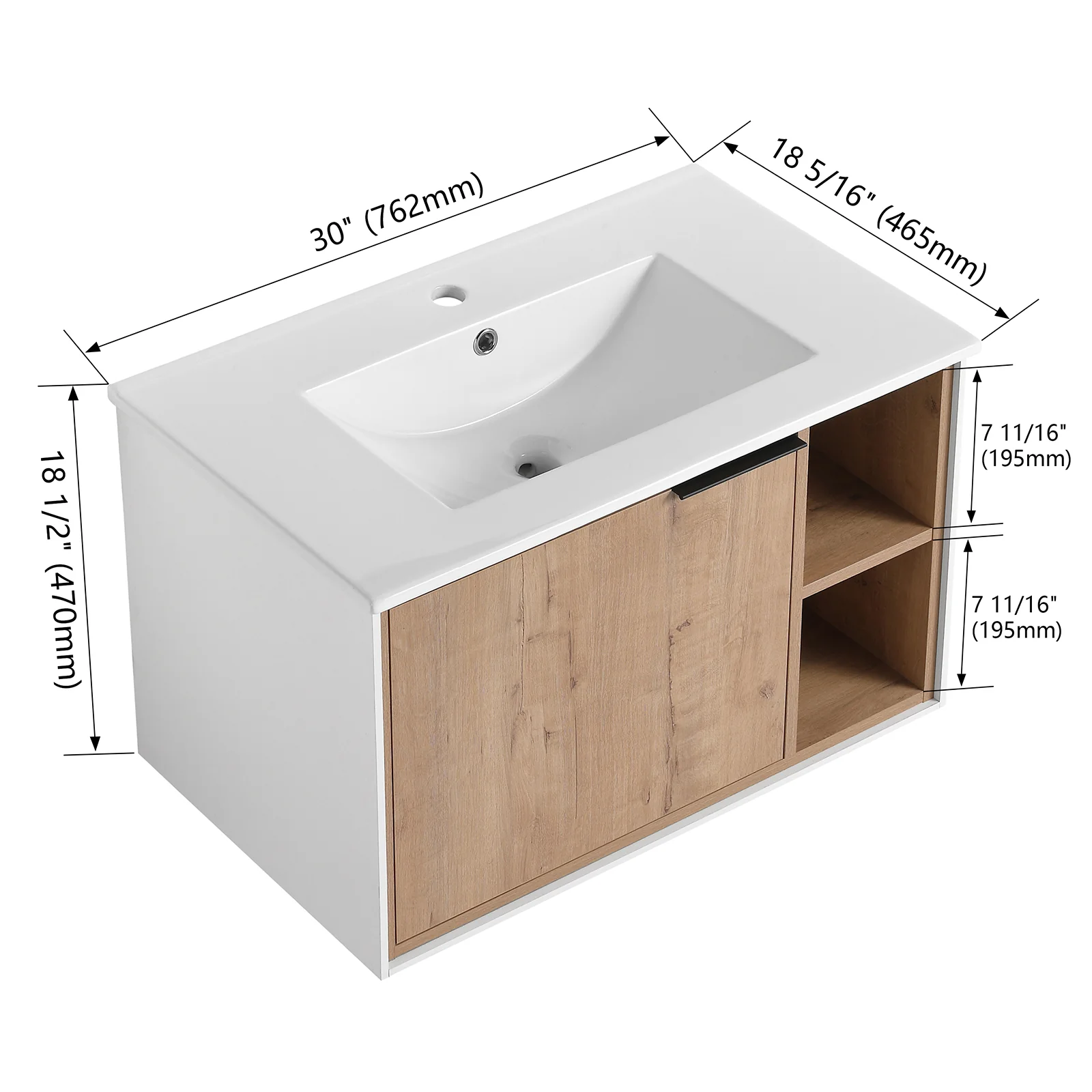 30'' Floating Wall-Mounted Bathroom Vanity with Ceramics Sink and Soft-Close Cabinet Door - Image 12