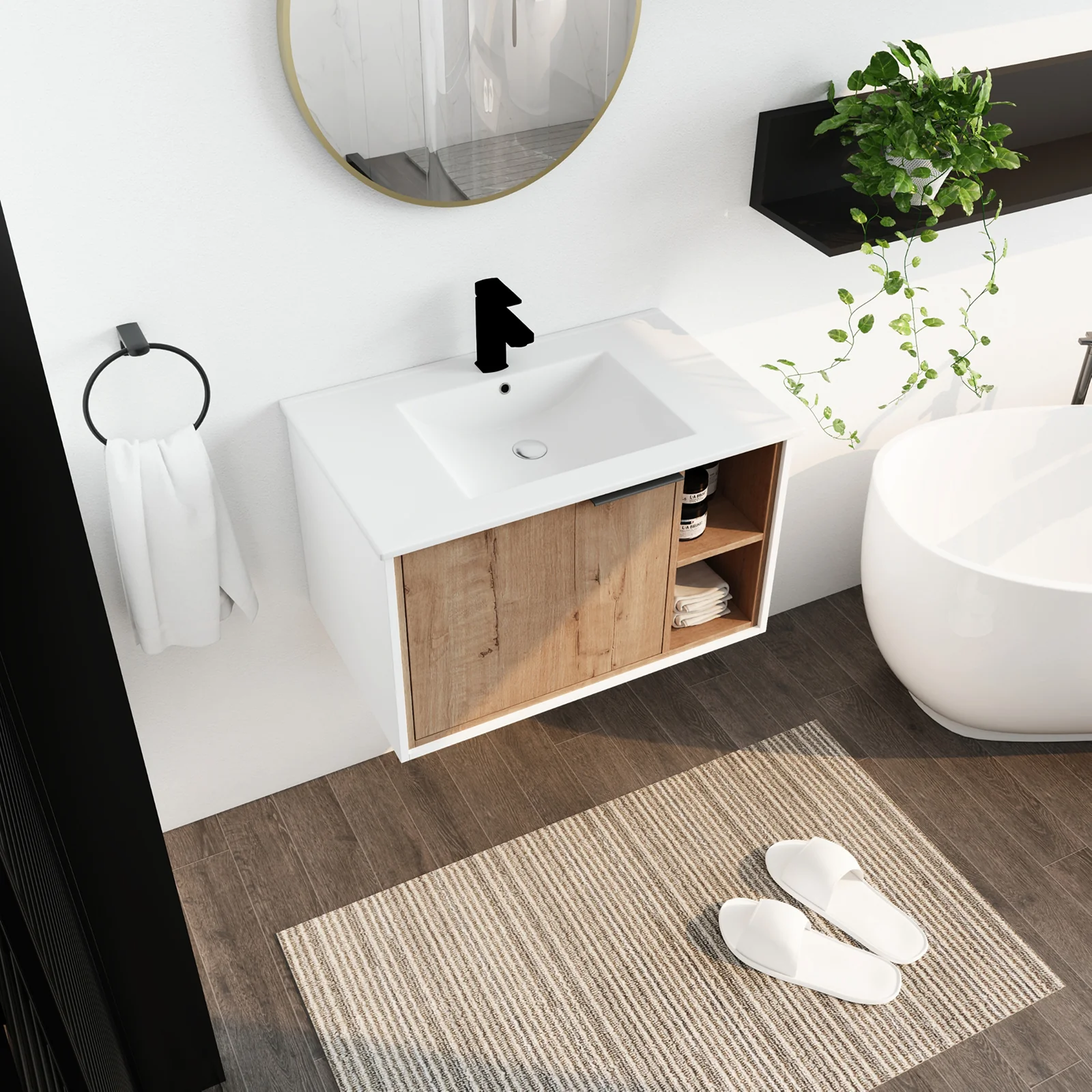 30'' Floating Wall-Mounted Bathroom Vanity with Ceramics Sink and Soft-Close Cabinet Door - Image 3