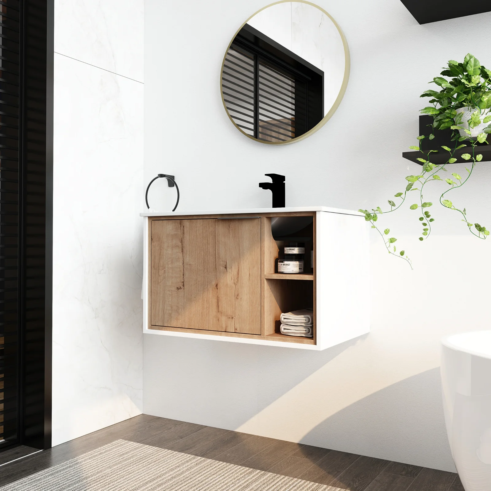 30'' Floating Wall-Mounted Bathroom Vanity with Ceramics Sink and Soft-Close Cabinet Door - Image 5