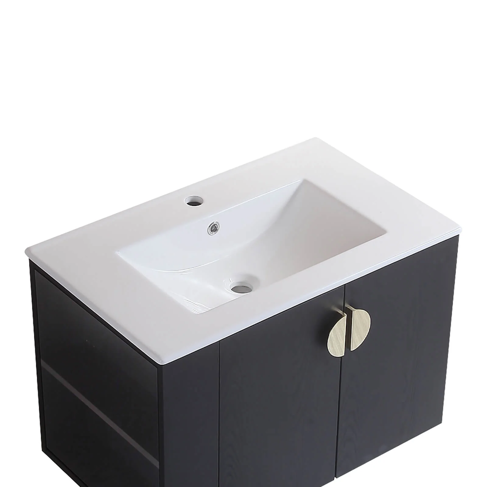 30" Black Wall-Mounted Bathroom Vanity with Open Side Shelf - Image 12