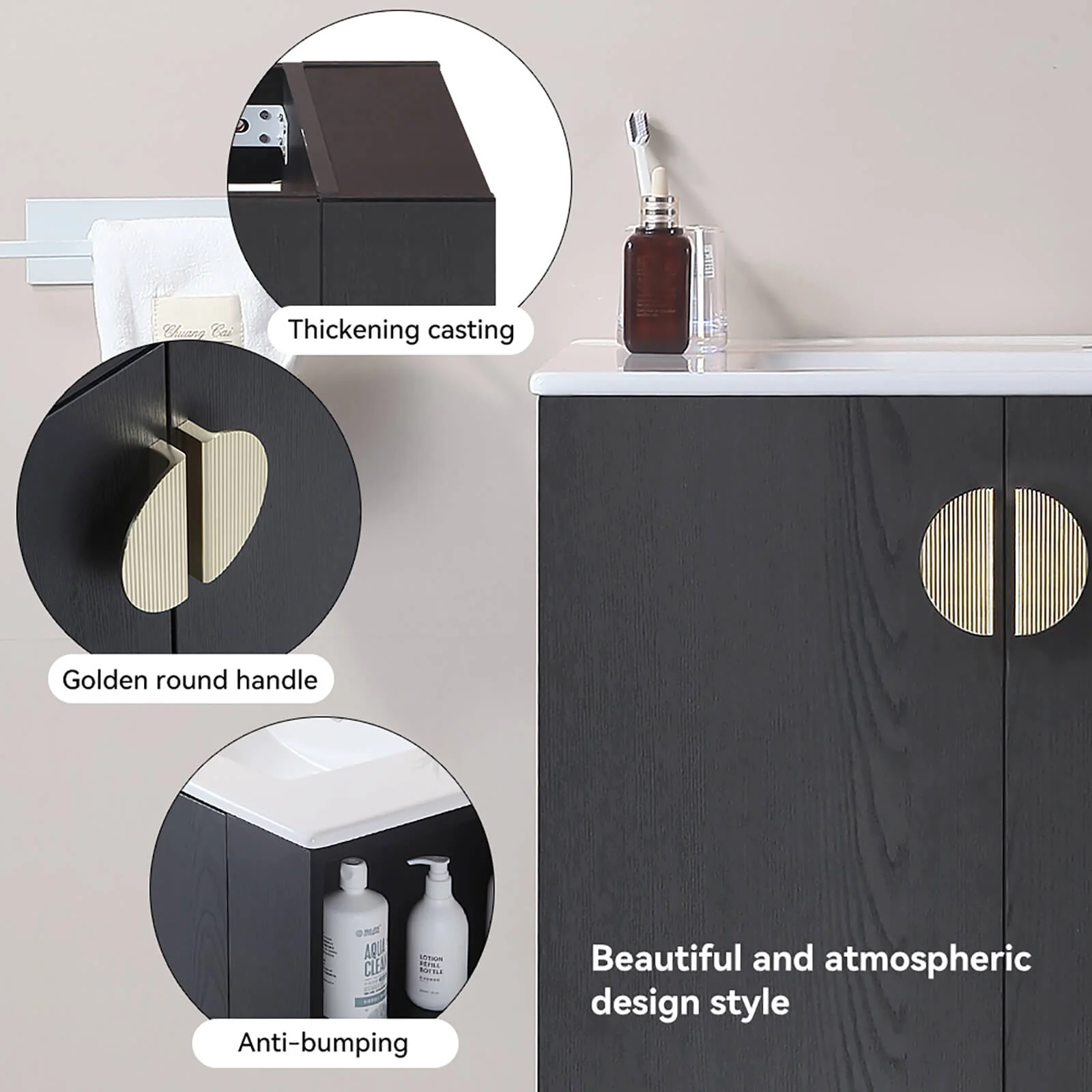 30" Black Wall-Mounted Bathroom Vanity with Open Side Shelf - Image 5