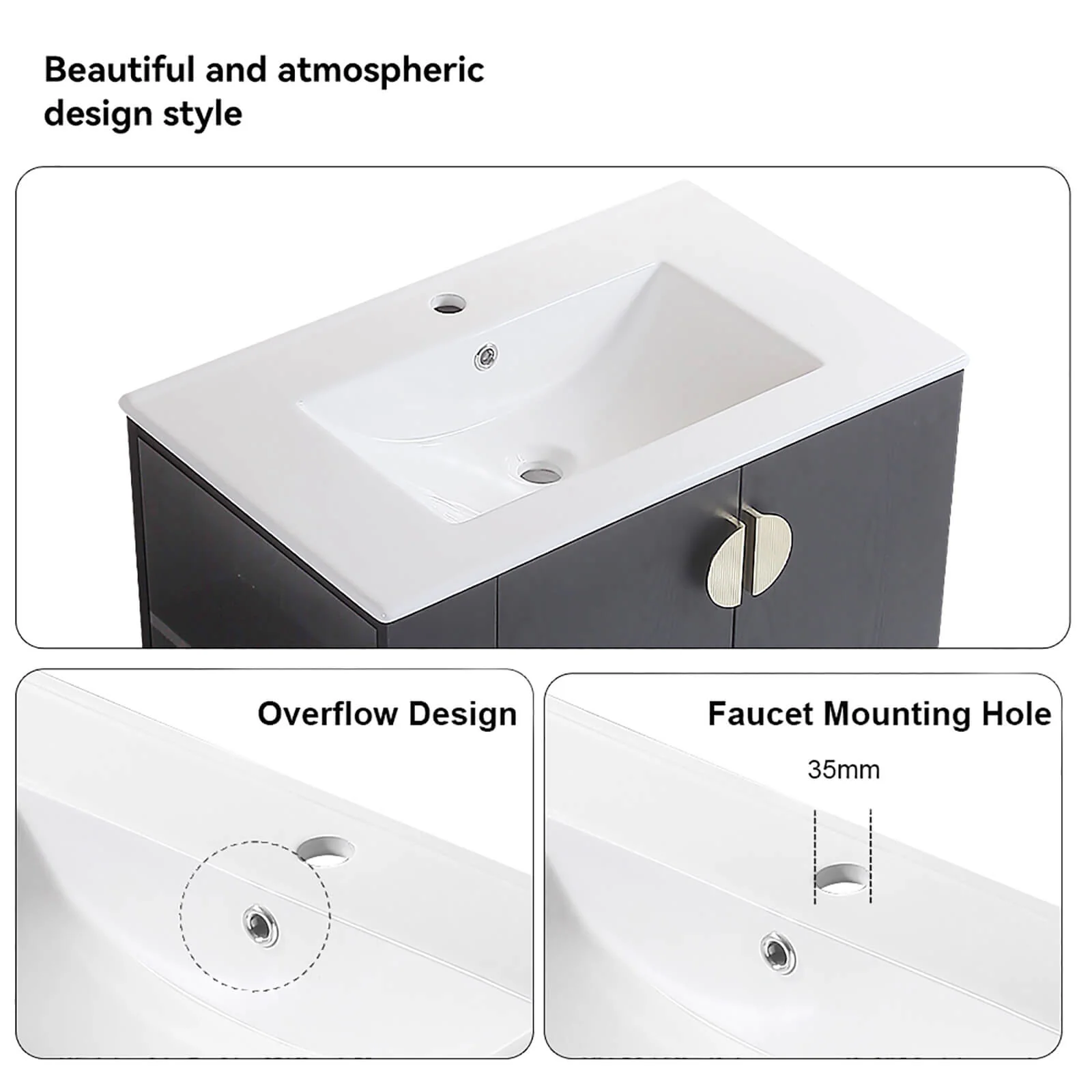 30" Black Wall-Mounted Bathroom Vanity with Open Side Shelf - Image 7