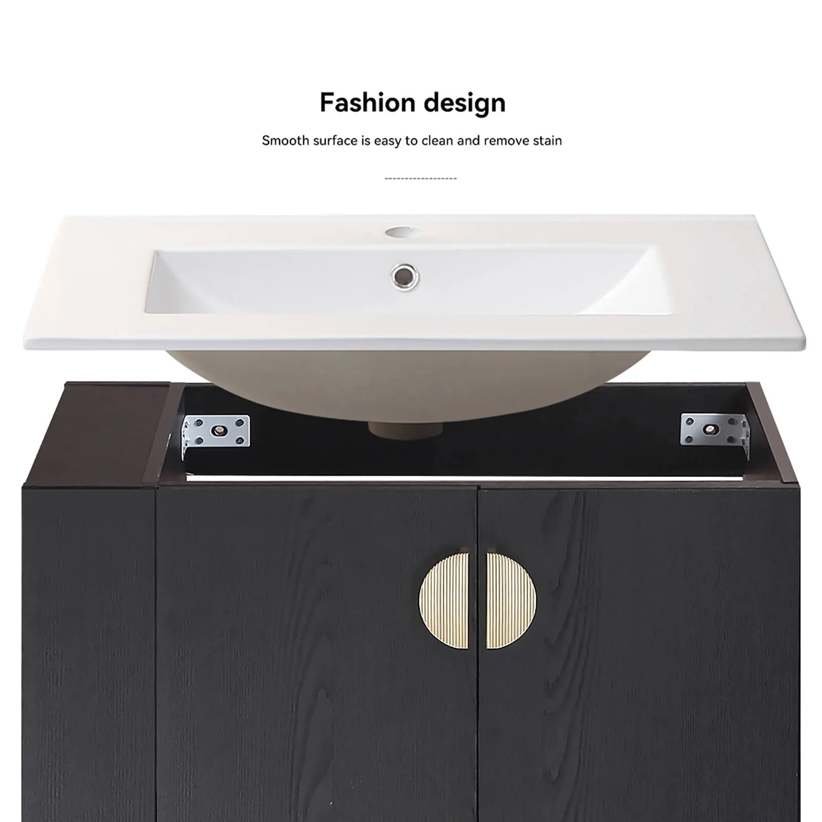 30" Black Wall-Mounted Bathroom Vanity with Open Side Shelf - Image 9