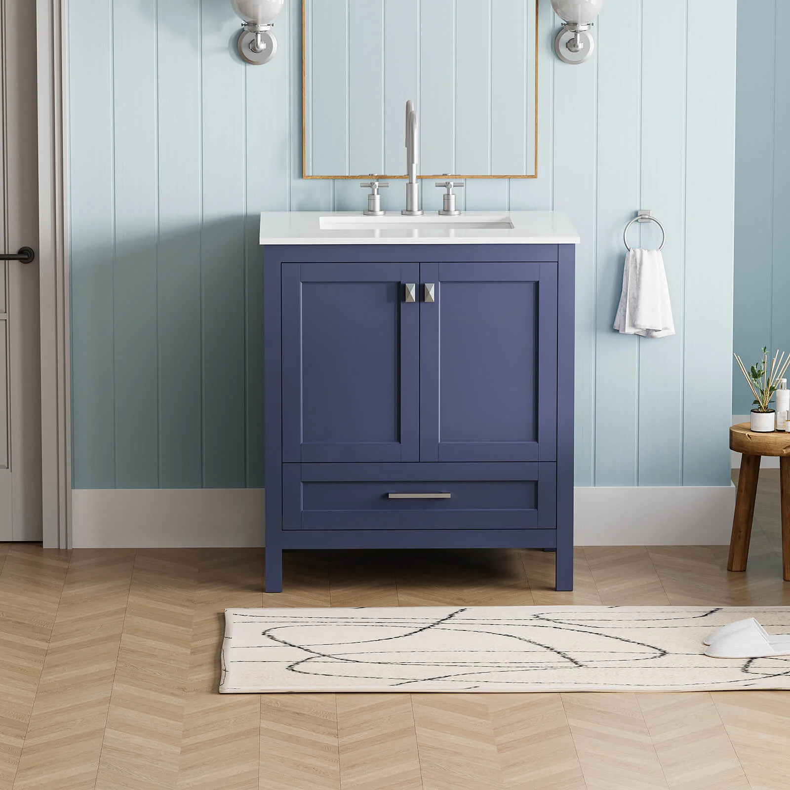30" Blue Bathroom Vanity with Engineered Stone Countertop - Image 3