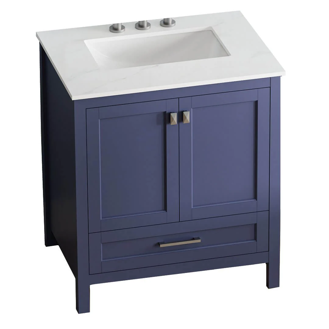 30" Blue Bathroom Vanity with Engineered Stone Countertop - Image 8