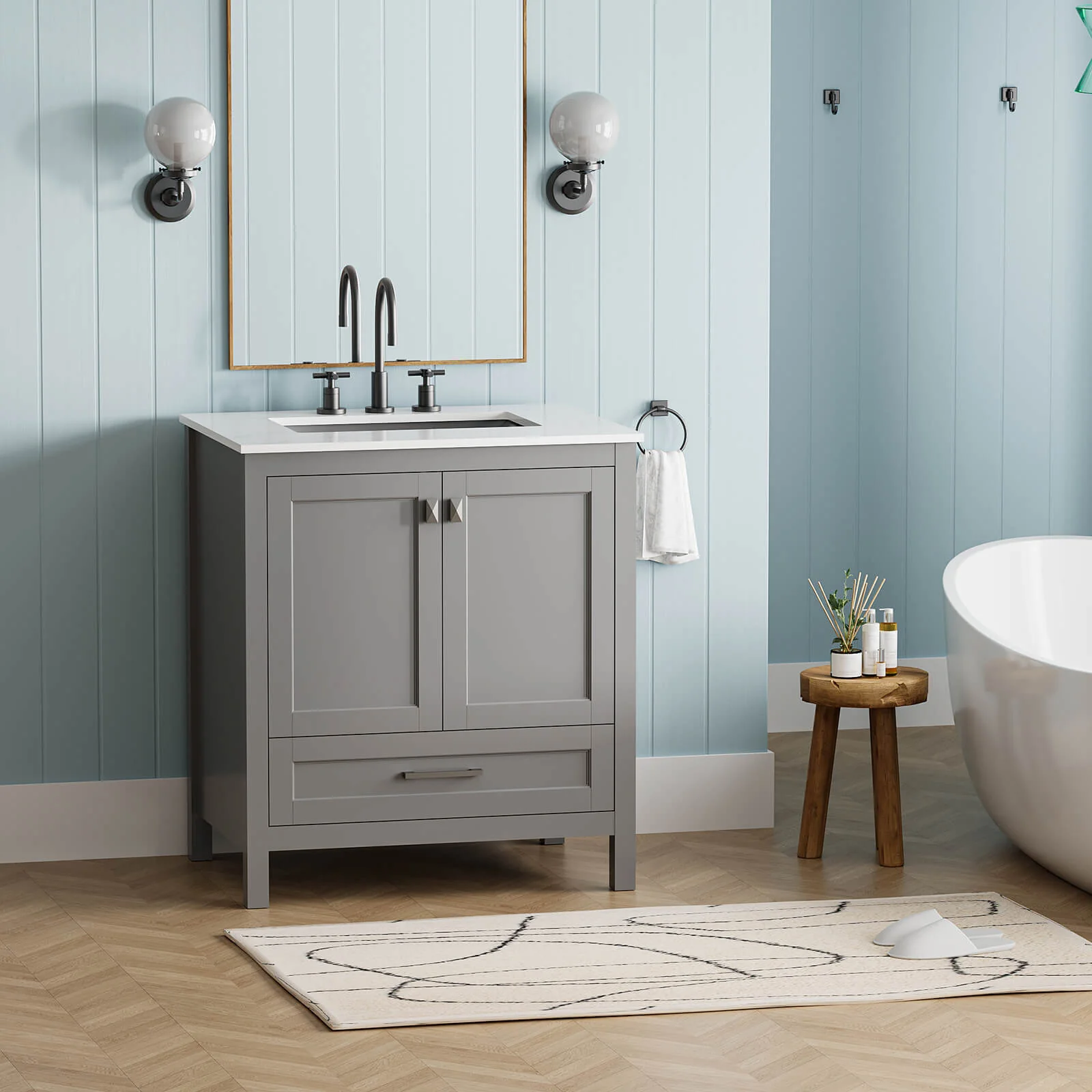 30" Gray Bathroom Vanity with Engineered Stone Countertop - Image 3