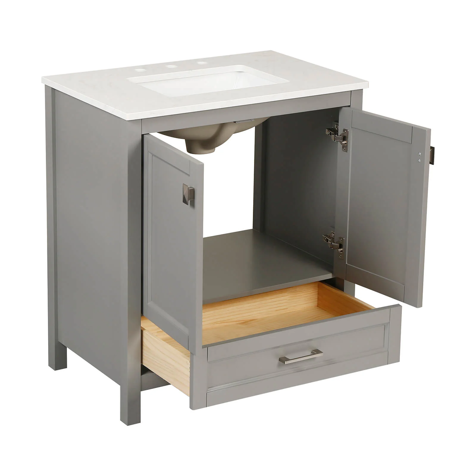 30" Gray Bathroom Vanity with Engineered Stone Countertop - Image 9