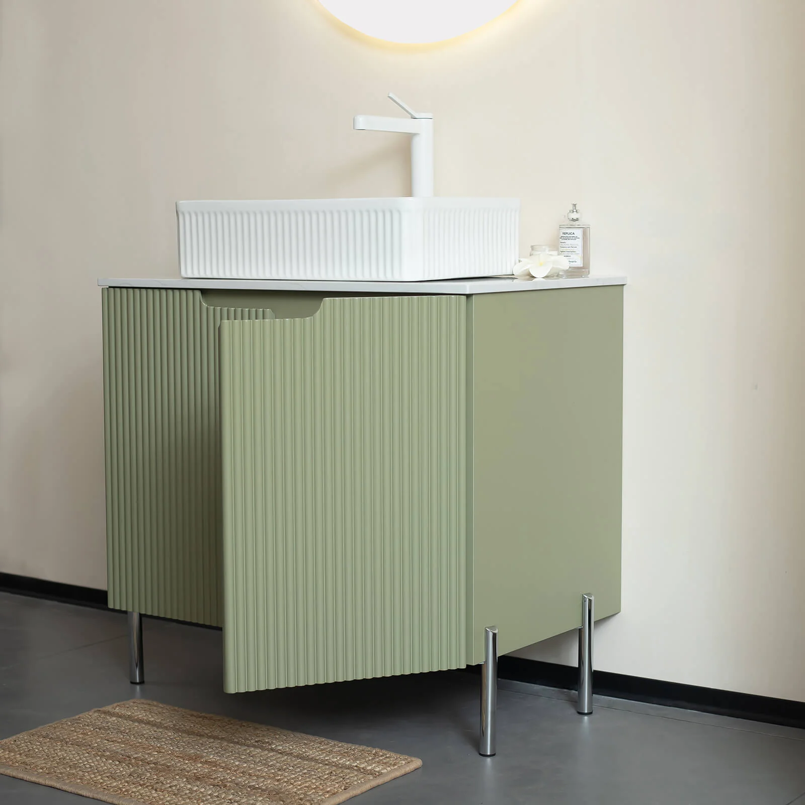 30" Green Fluted Design Freestanding Bathroom Vanity - Image 3