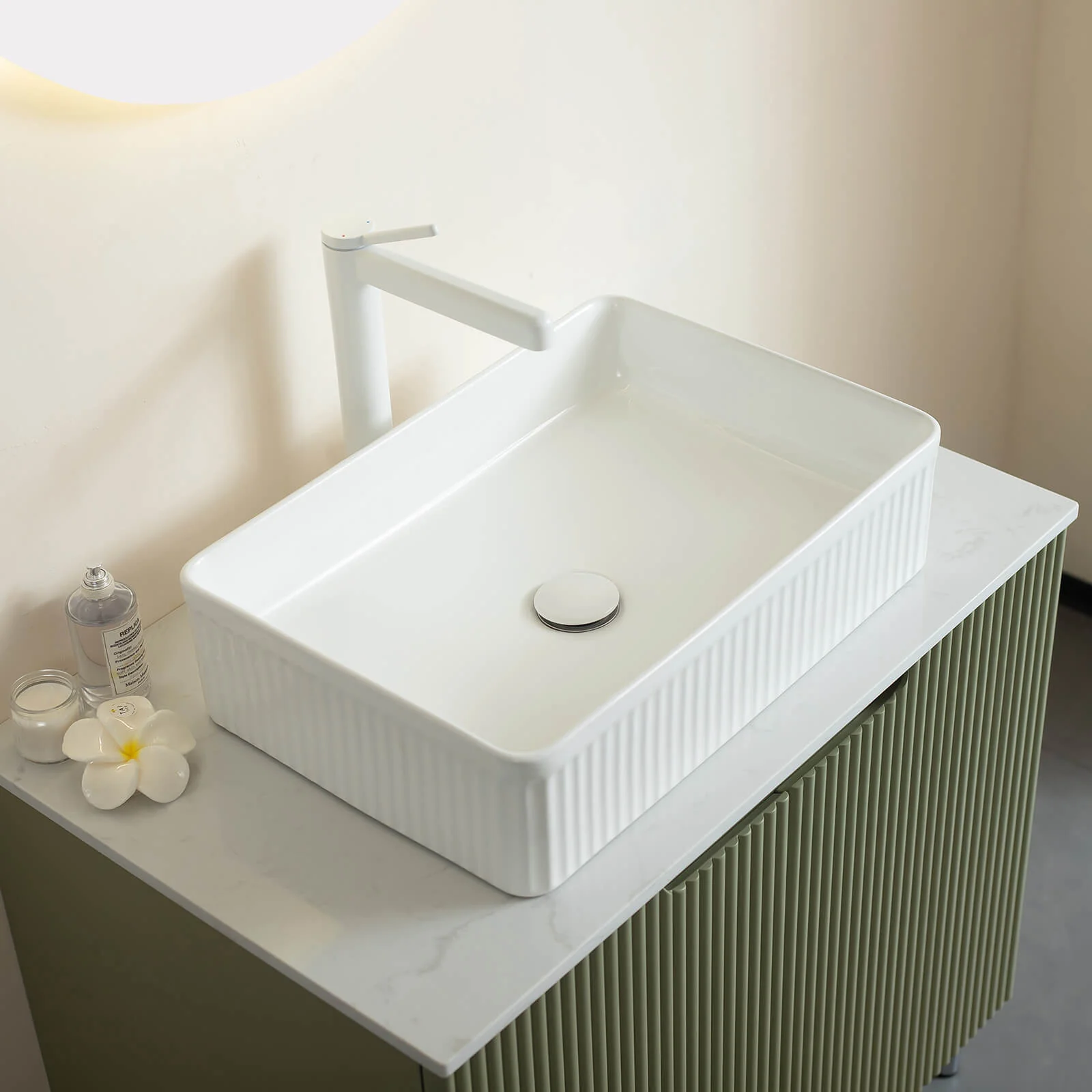 30" Green Fluted Design Freestanding Bathroom Vanity - Image 4