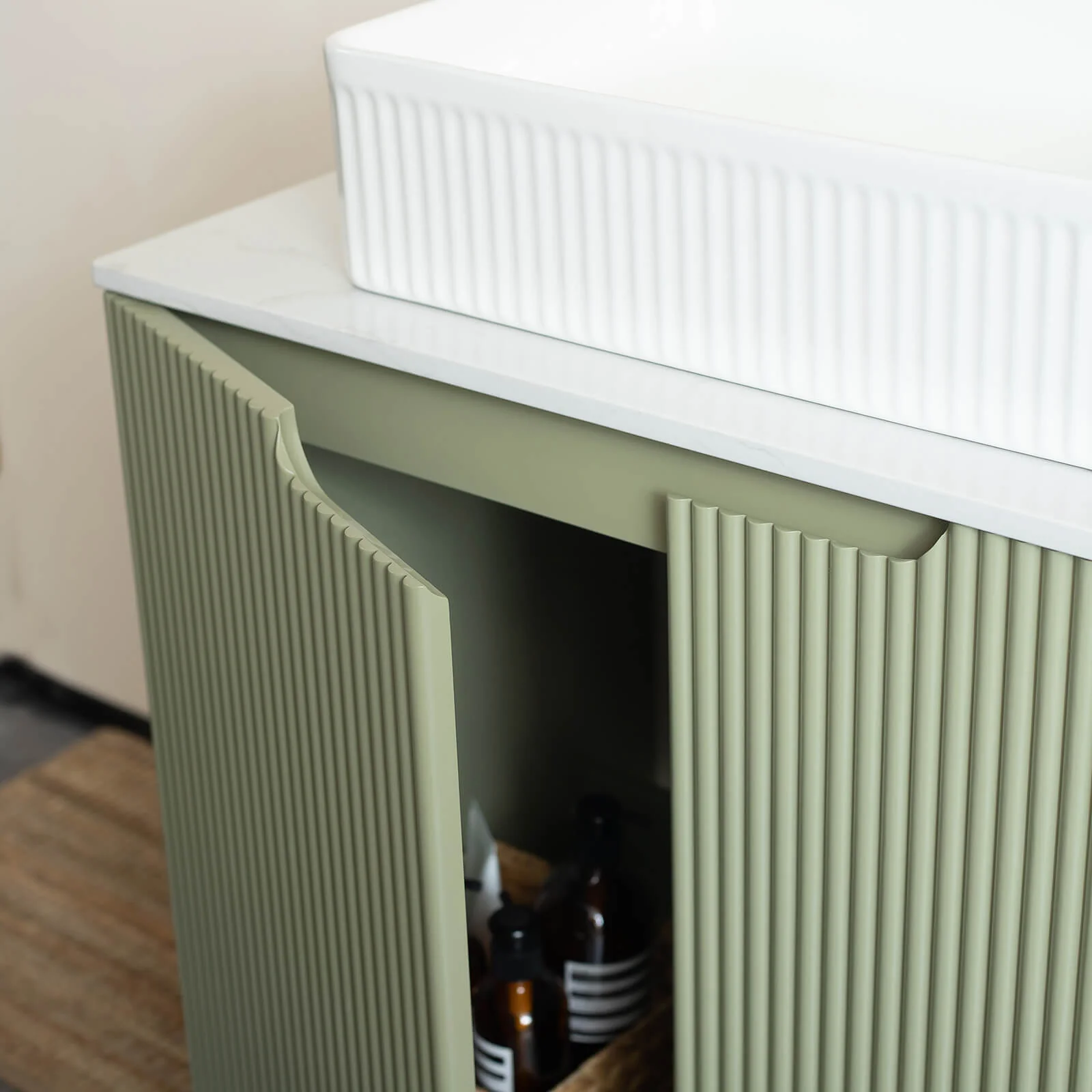 30" Green Fluted Design Freestanding Bathroom Vanity - Image 6