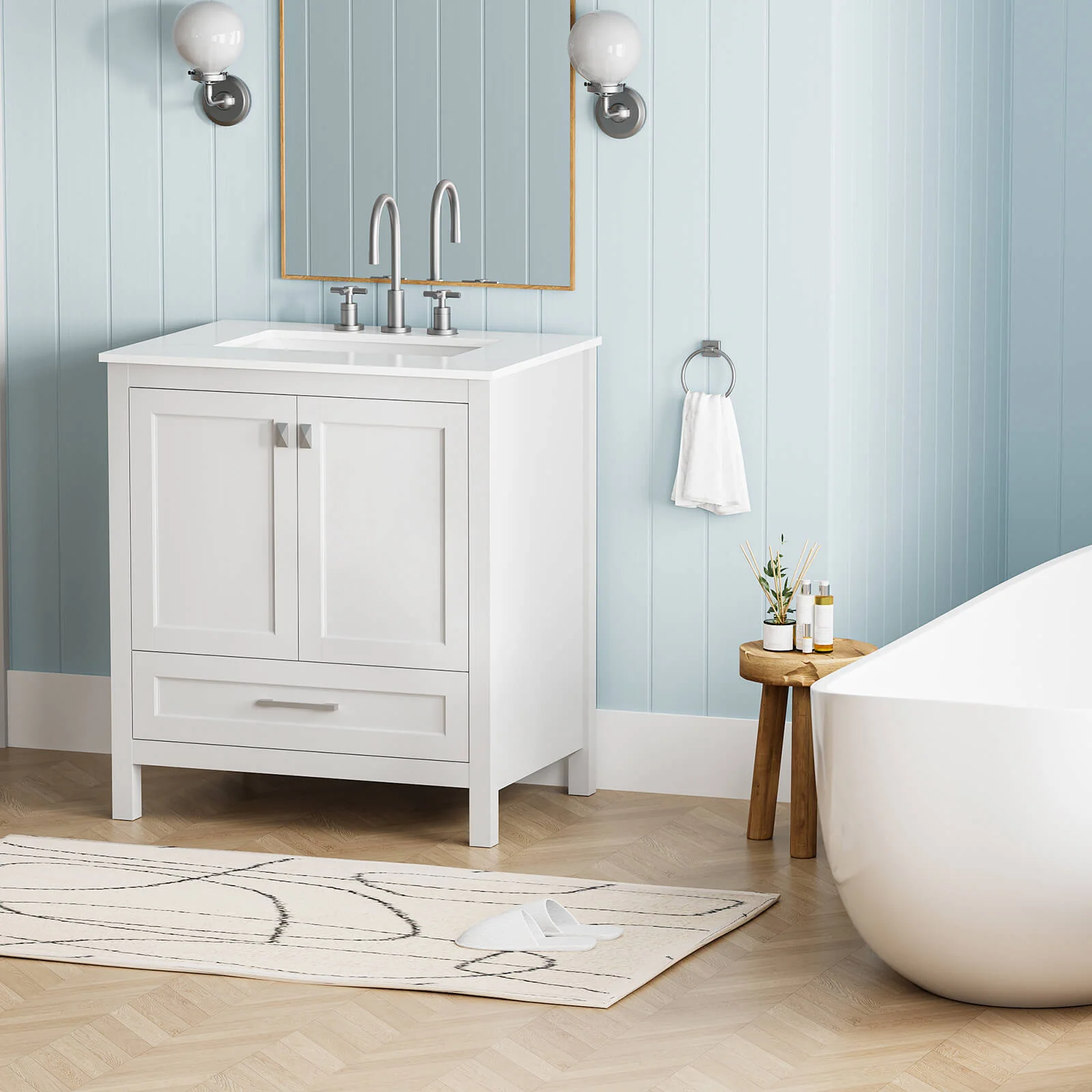 30" White Bathroom Vanity with Engineered Stone Countertop - Image 4