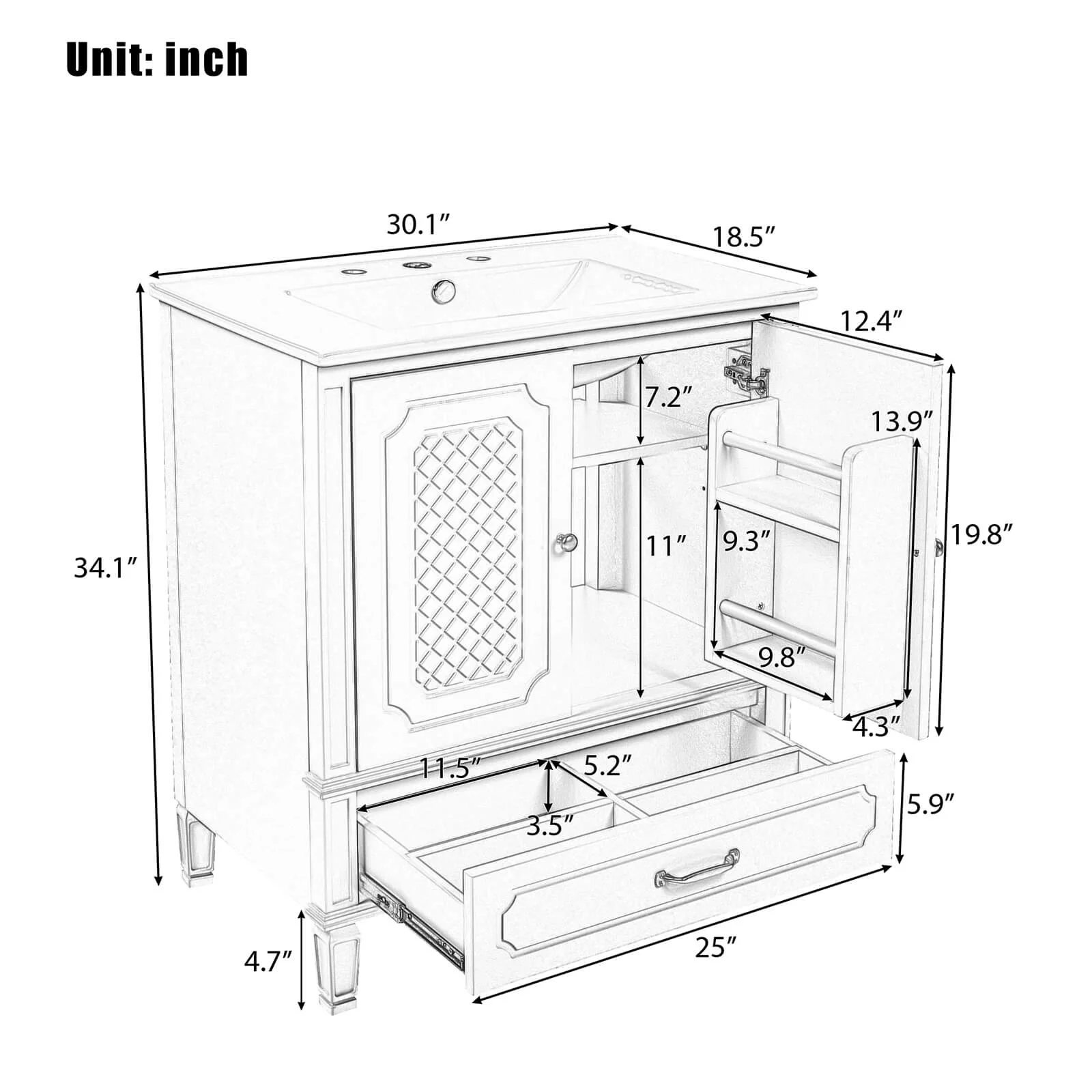 30" White Vintage Freestanding Bathroom Vanity - Image 10