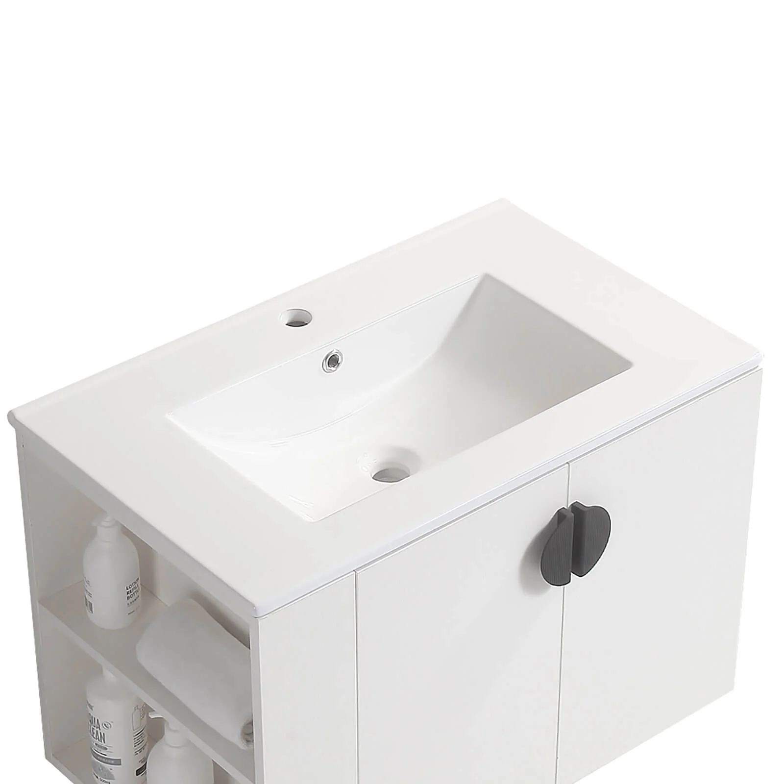 30" White Wall-Mounted Bathroom Vanity with Open Side Shelf - Image 11