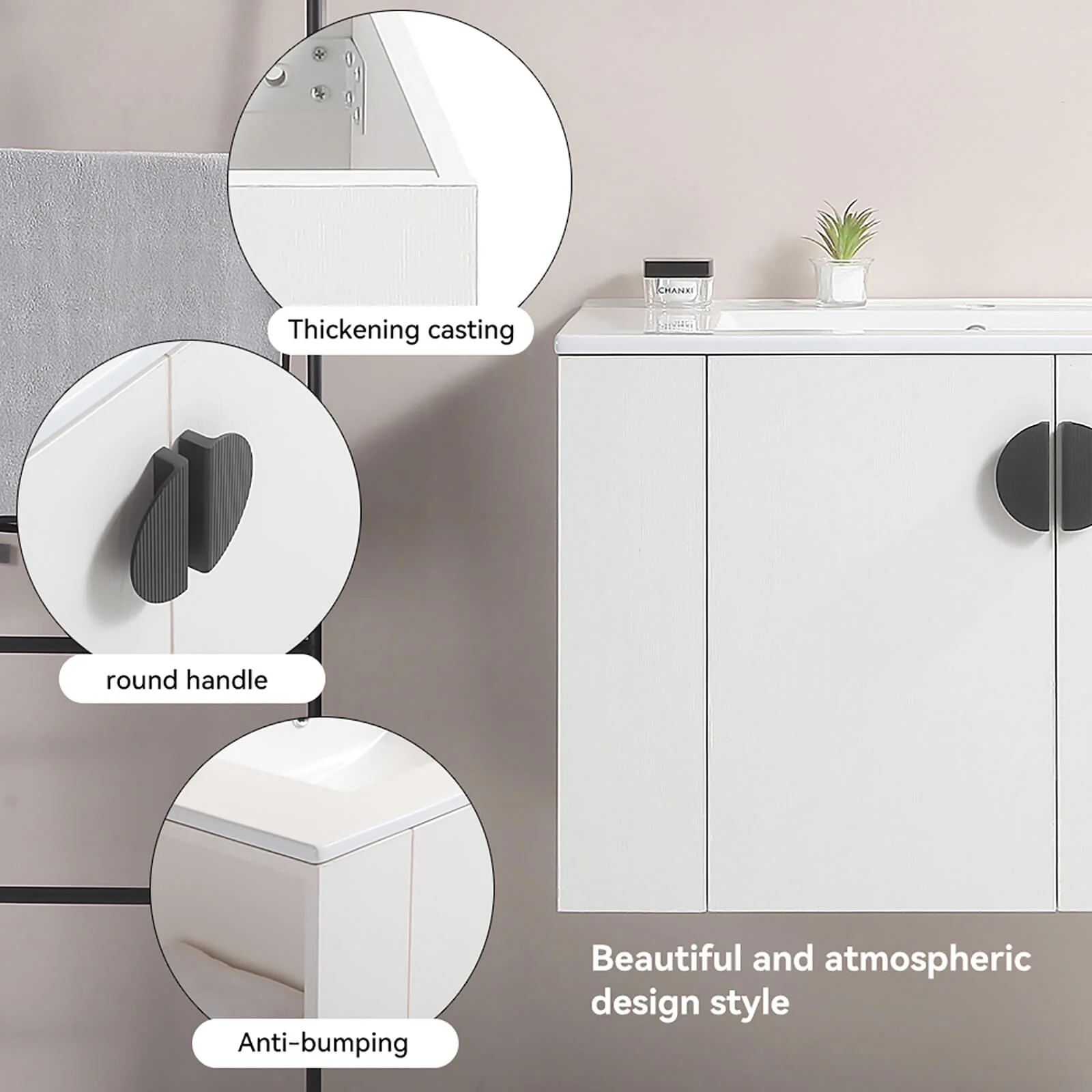 30" White Wall-Mounted Bathroom Vanity with Open Side Shelf - Image 6