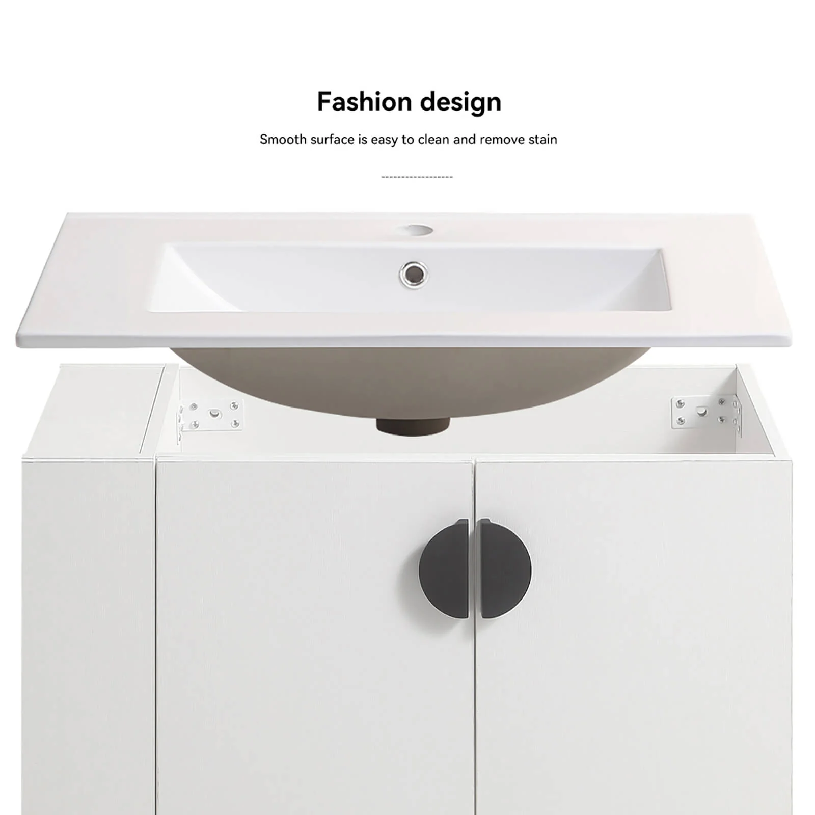 30" White Wall-Mounted Bathroom Vanity with Open Side Shelf - Image 7