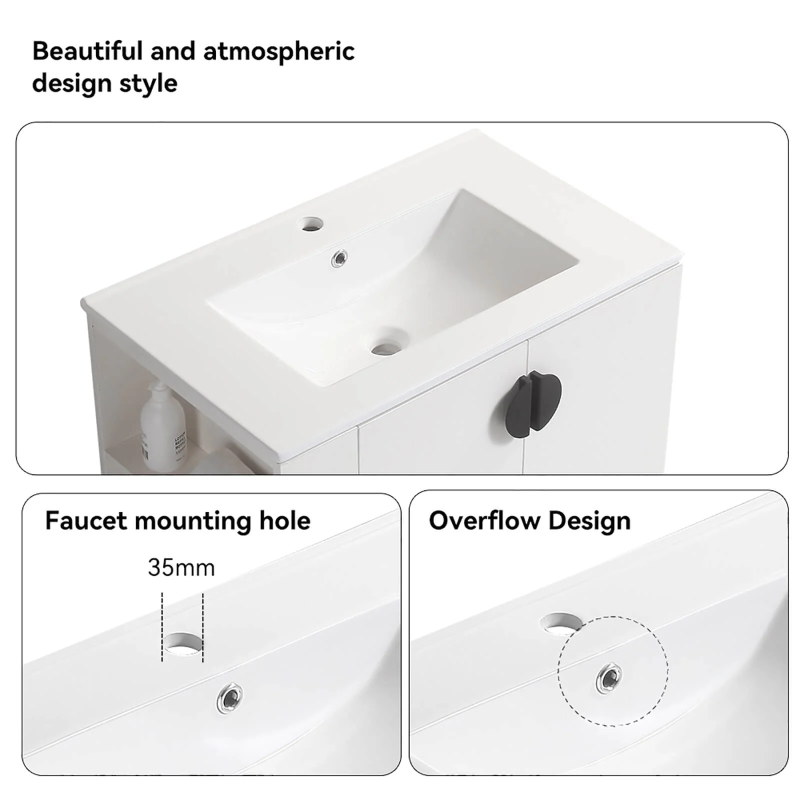 30" White Wall-Mounted Bathroom Vanity with Open Side Shelf - Image 9