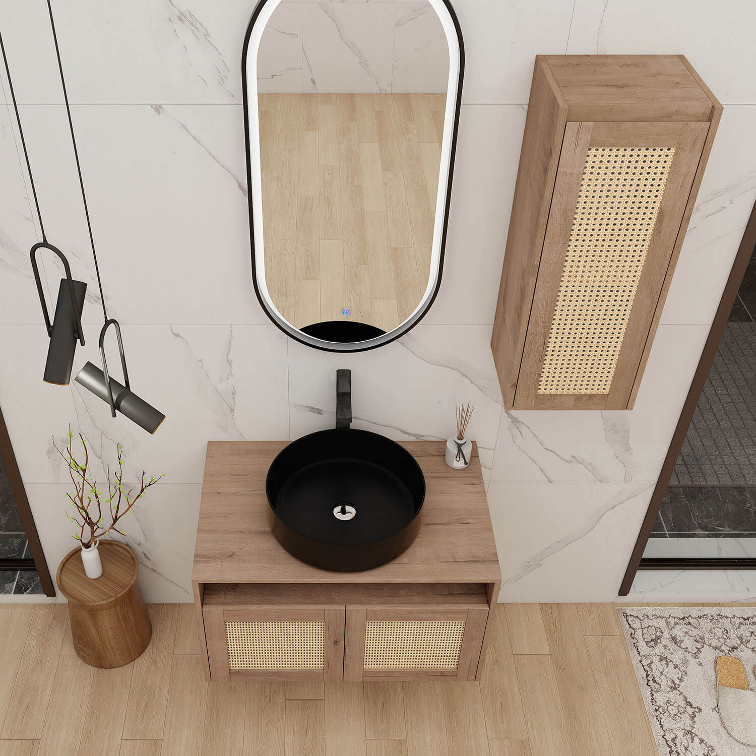 30" Bathroom Vanity with Black Ceramic Sink and 12" Wall-Mounted Cabinet - Image 3