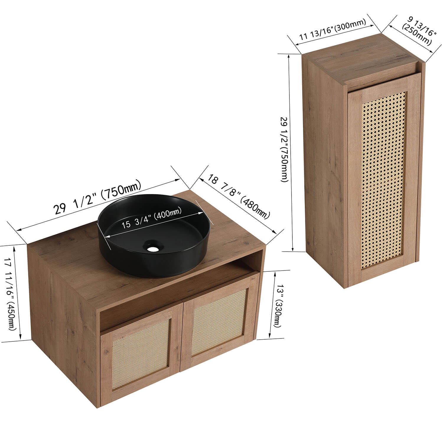 30" Bathroom Vanity with Black Ceramic Sink and 12" Wall-Mounted Cabinet - Image 4