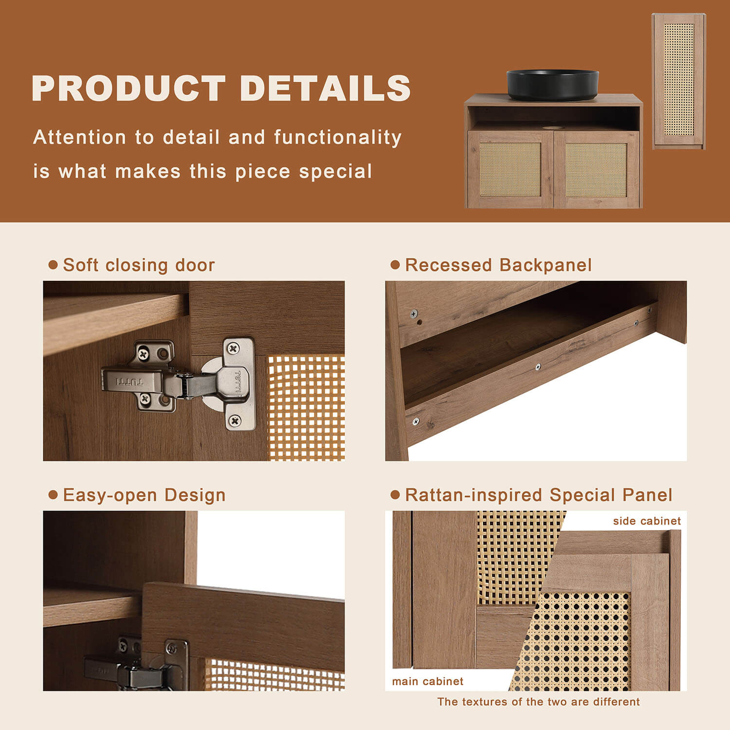 30" Bathroom Vanity with Black Ceramic Sink and 12" Wall-Mounted Cabinet - Image 7