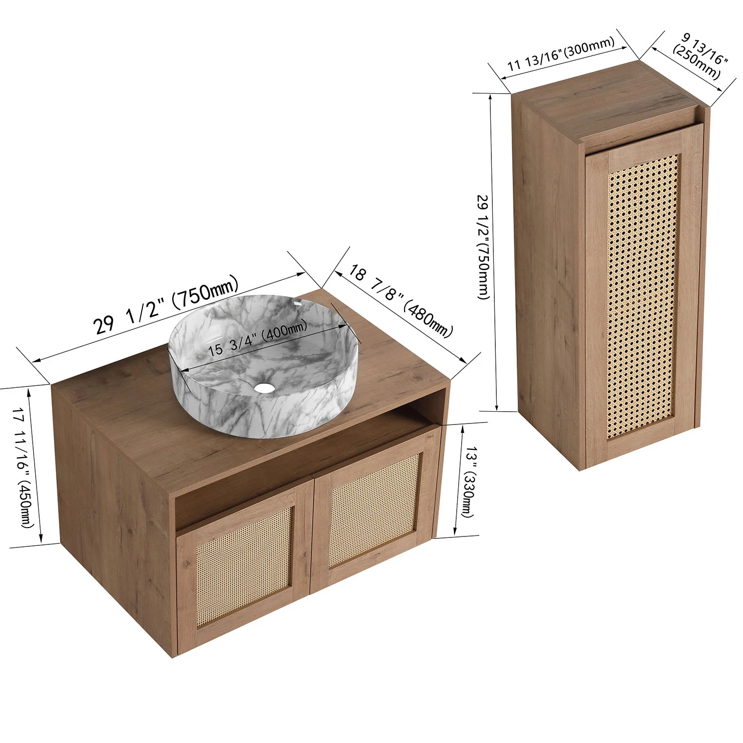 30" Bathroom Vanity with Marble-Veined Ceramic Sink and 12" Wall-Mounted Cabinet - Image 4