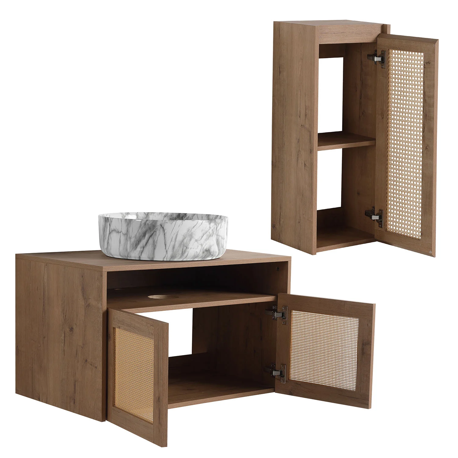 30" Bathroom Vanity with Marble-Veined Ceramic Sink and 12" Wall-Mounted Cabinet - Image 6