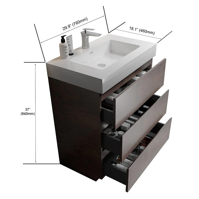 30 Inch Bathroom Vanity with Sink Floor Mounted One-Piece Sink Cabinet - Image 24