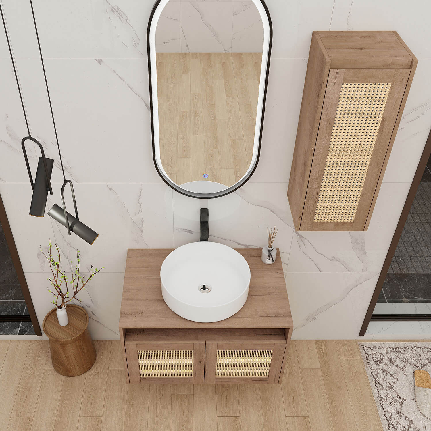 30" Bathroom Vanity with White Ceramic Sink and 12" Wall-Mounted Cabinet - Image 3