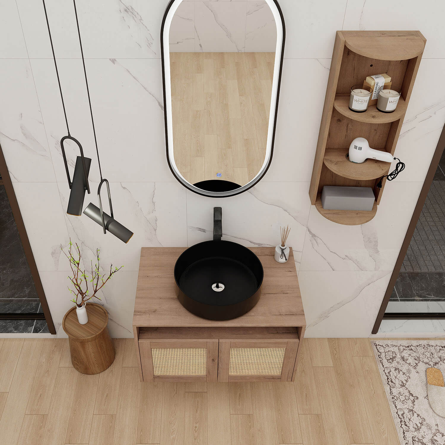 30" Floating Vanity with Black Ceramic Sink and 12" Wall Storage Cabinet - Image 3