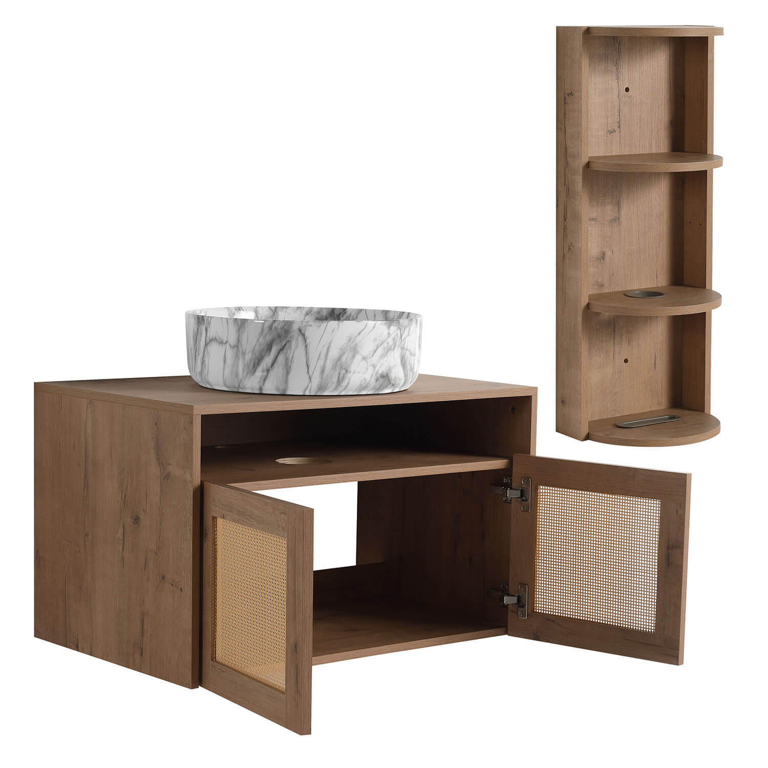 30" Floating Vanity with Marble-Veined Ceramic Sink and 12" Wall Storage Cabinet - Image 6