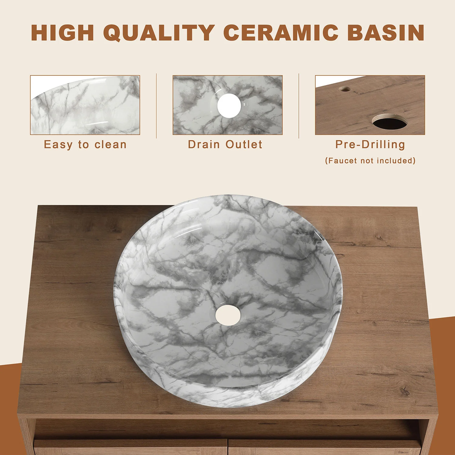 30" Floating Vanity with Marble-Veined Ceramic Sink and 12" Wall Storage Cabinet - Image 7