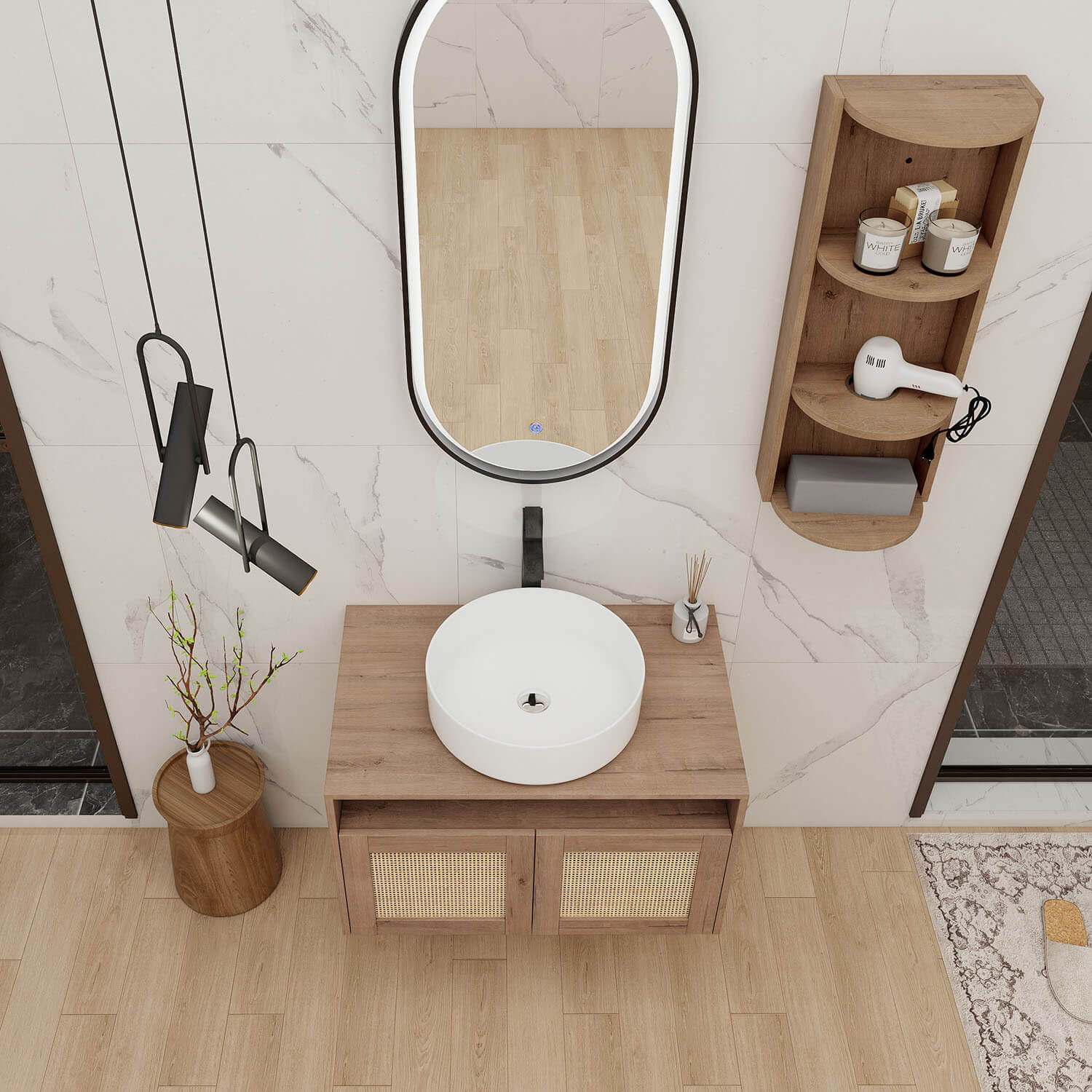 30" Floating Vanity with White Ceramic Sink and 12" Wall Storage Cabinet - Image 3