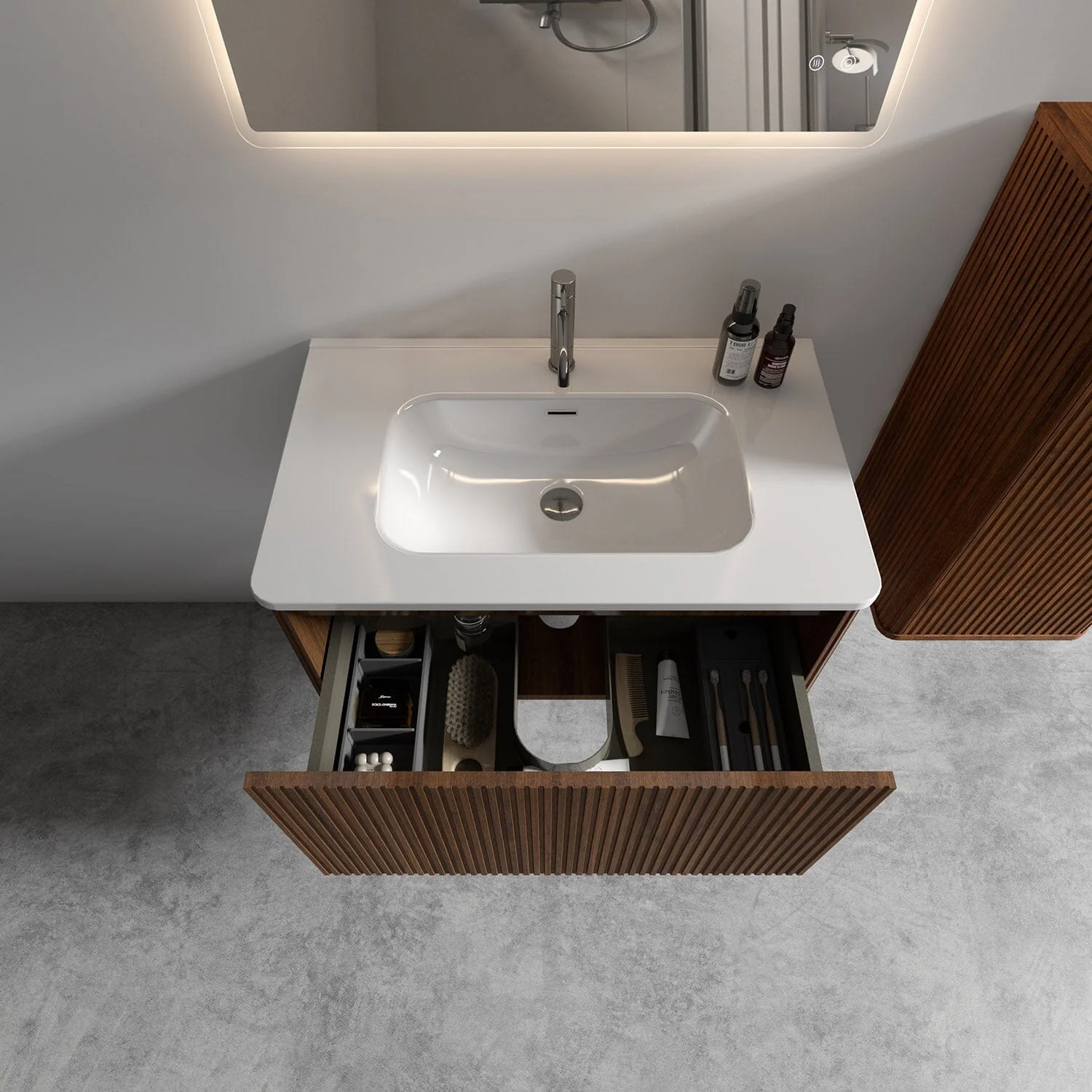 Giving Tree 30" Wooden Striped Modern Bathroom Vanity with Sink, Wall-mounted - Image 3