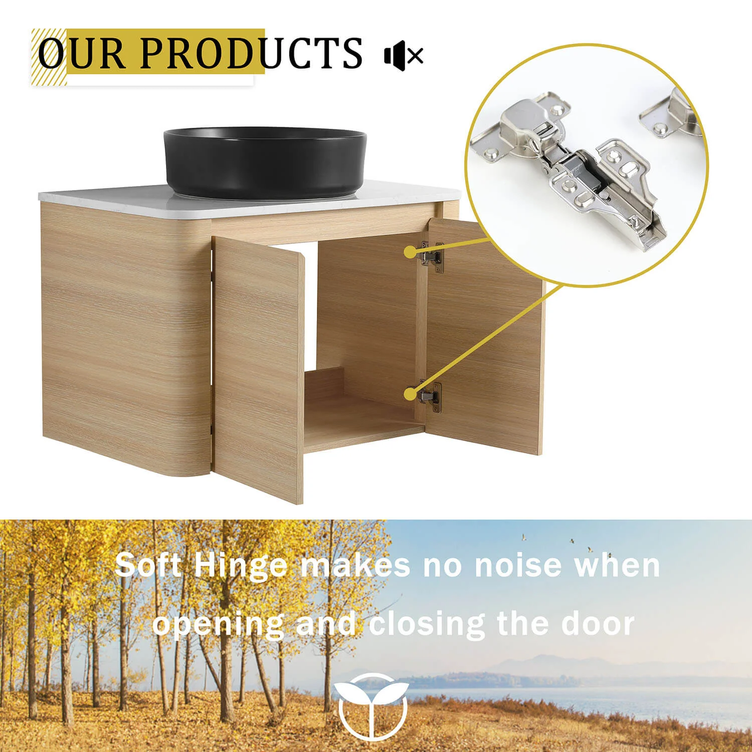 30" White Oak Bathroom Vanity with Black Ceramic Vessel Sink - Image 10