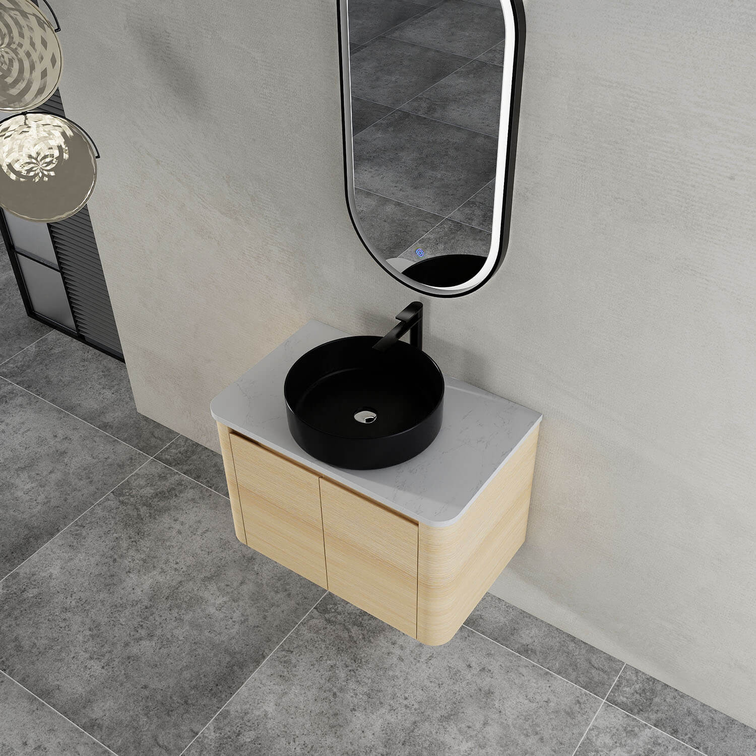 30" White Oak Bathroom Vanity with Black Ceramic Vessel Sink - Image 3