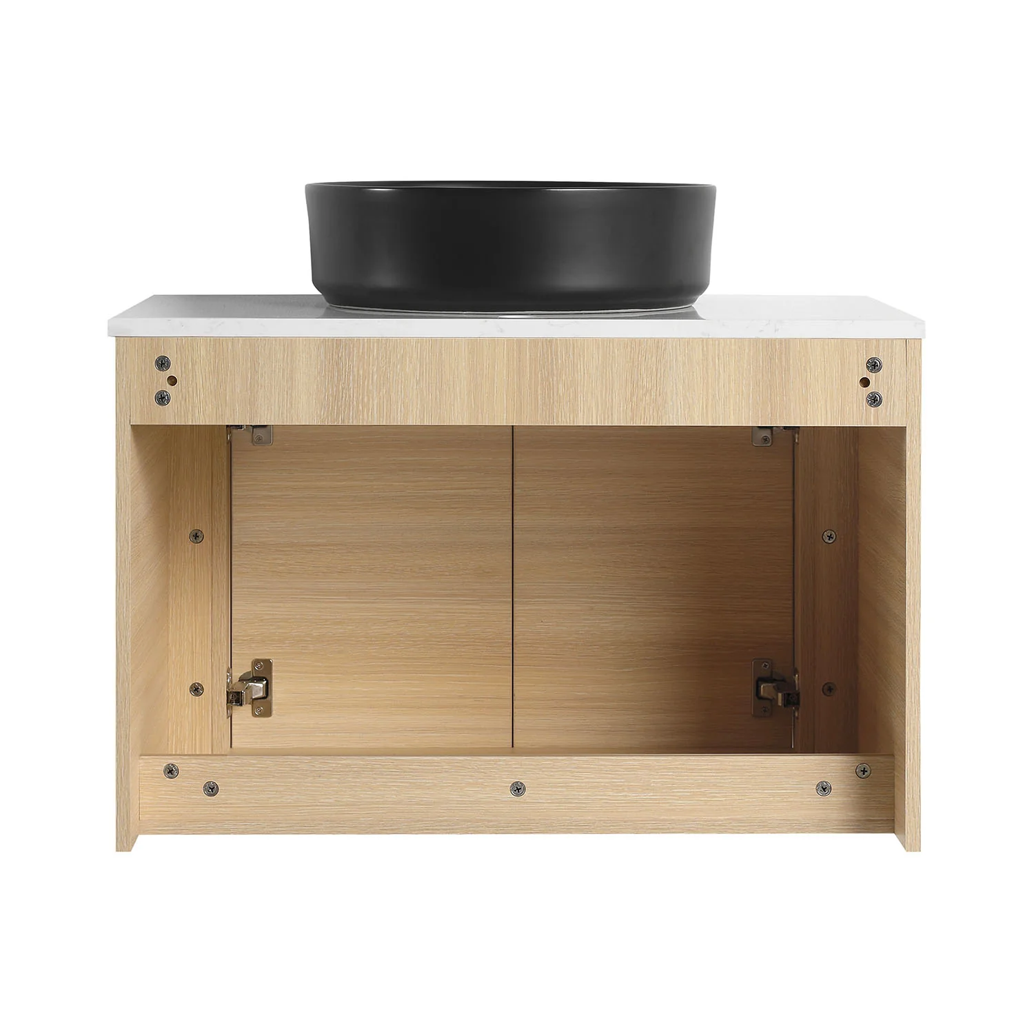 30" White Oak Bathroom Vanity with Black Ceramic Vessel Sink - Image 5