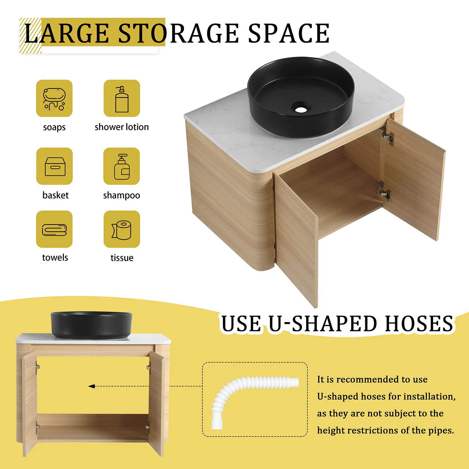 30" White Oak Bathroom Vanity with Black Ceramic Vessel Sink - Image 7