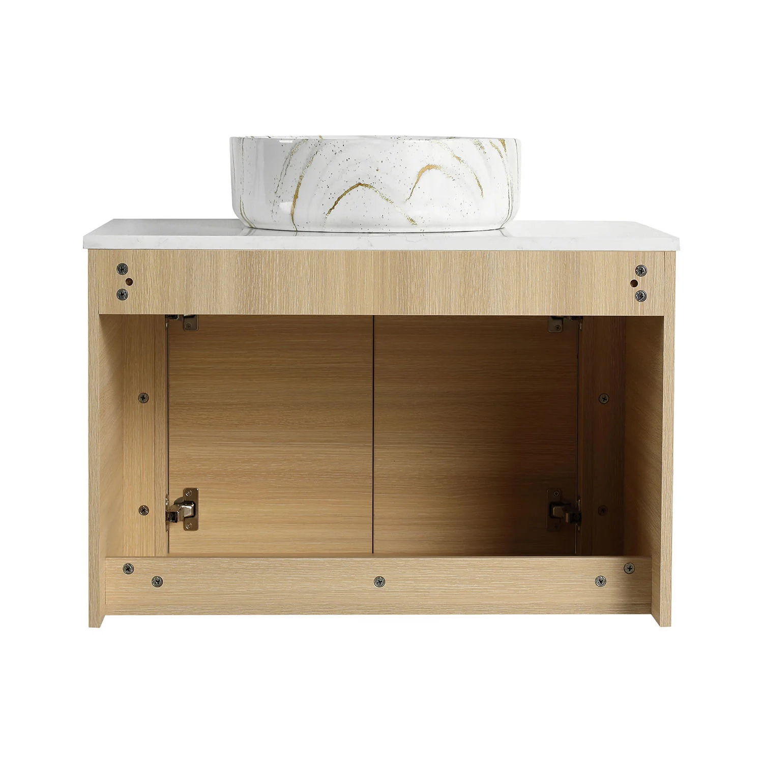 30" White Oak Bathroom Vanity with Golden Stone Pattern Ceramic Vessel Sink - Image 5