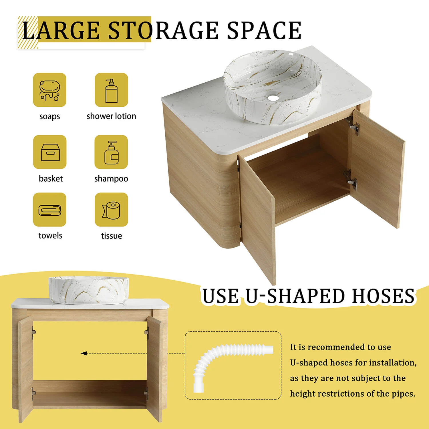 30" White Oak Bathroom Vanity with Golden Stone Pattern Ceramic Vessel Sink - Image 8