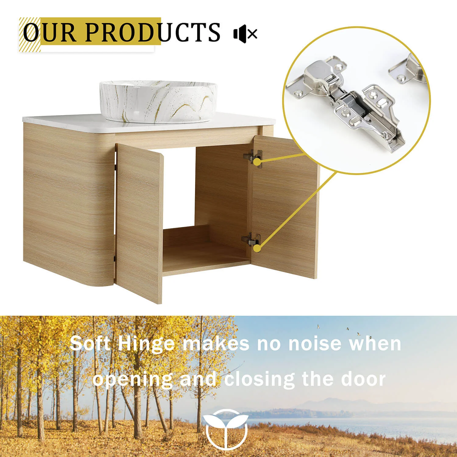 30" White Oak Bathroom Vanity with Golden Stone Pattern Ceramic Vessel Sink - Image 9