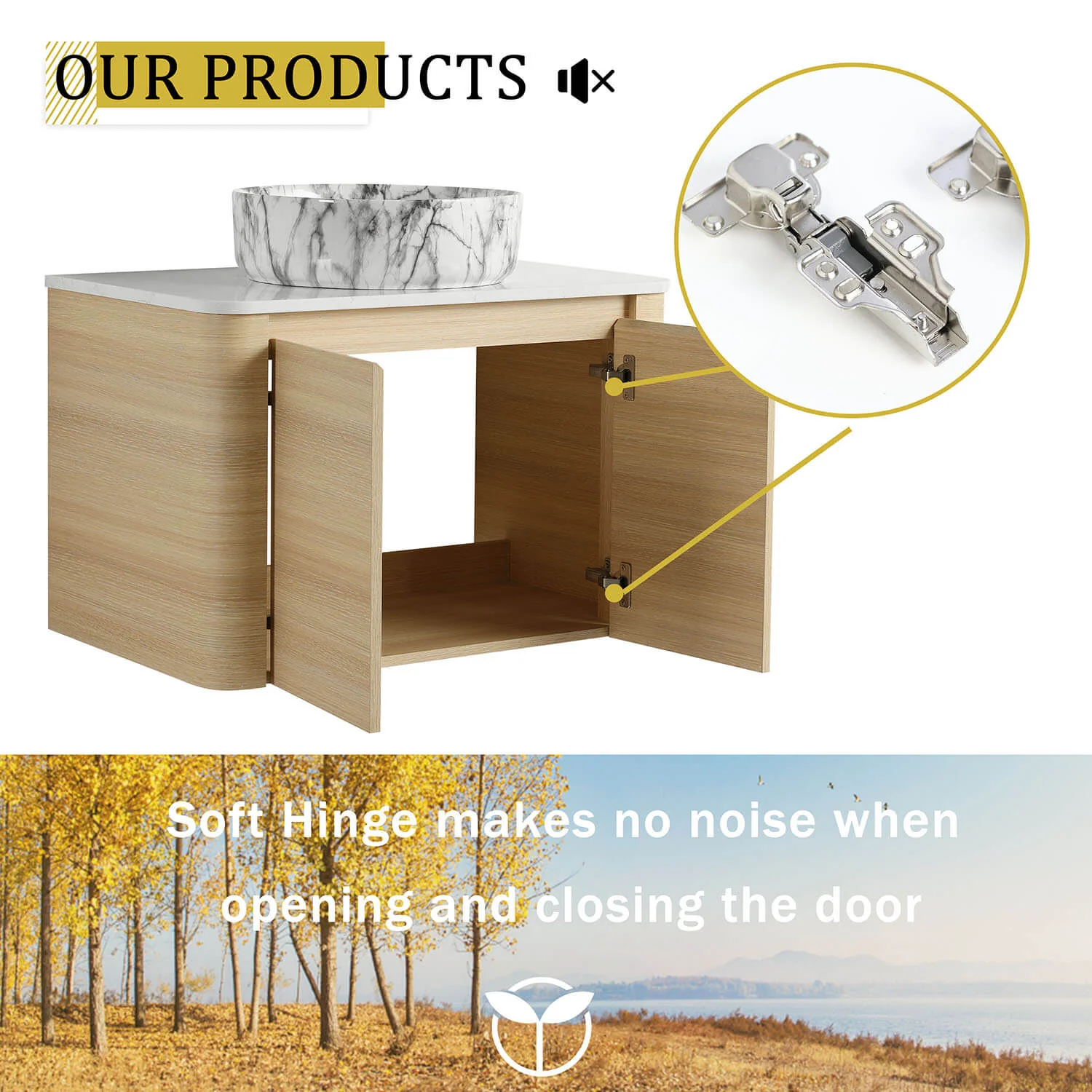 30" White Oak Bathroom Vanity with Marble Pattern Ceramic Vessel Sink - Image 10