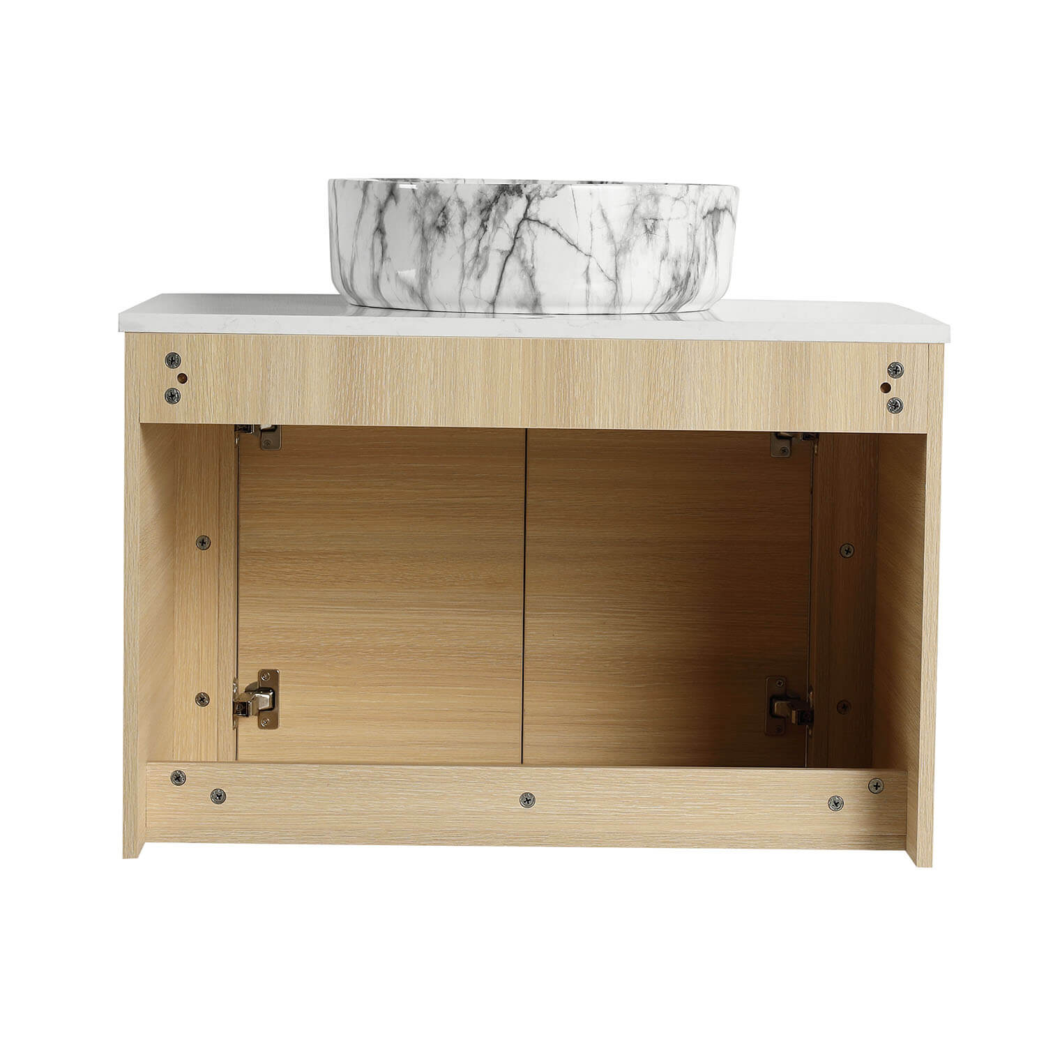 30" White Oak Bathroom Vanity with Marble Pattern Ceramic Vessel Sink - Image 5